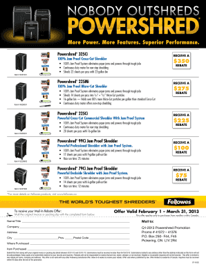 Fellowes Powershred Shredder Mail-In Rebate Form