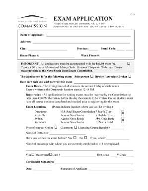 Nova Scotia Real Estate Exam Application