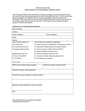 Texas Rising Star Provider Certification Application