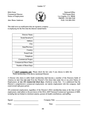 Notice of Employment for Commercial Director