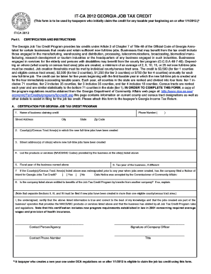Georgia Job Tax Credit Form IT-CA 2012