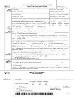 New Hampshire Certification Request Form AU-22