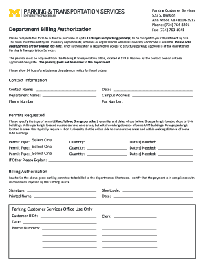 University Department Parking Authorization Form