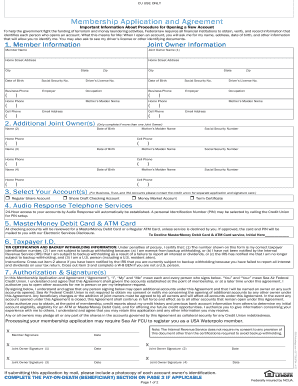 Credit Union Membership Application and Agreement