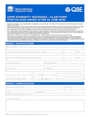 Home Warranty Insurance Claim Form
