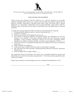 K9s For Warriors Service Dog Application Form