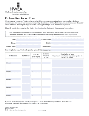 Problem Item Report Form