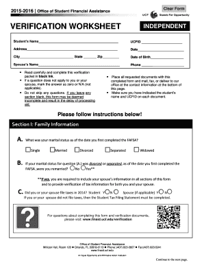 Independent Verification Worksheet 2015-2016