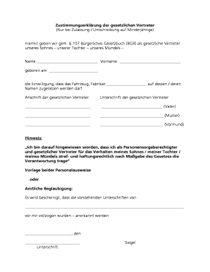 Zustimmungserklärung der gesetzlichen Vertreter