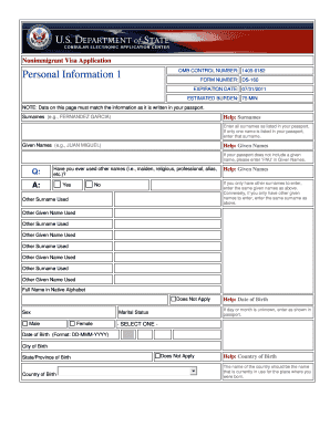 US Nonimmigrant Visa Application Form DS-160
