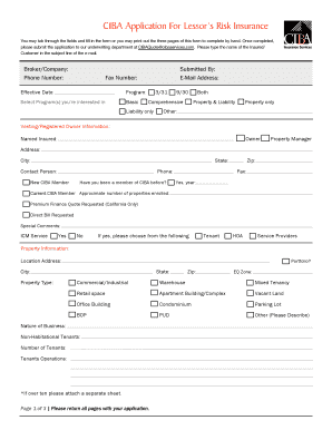 CIBA Lessor’s Risk Insurance Application