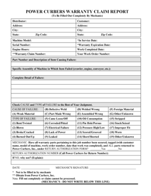 Power Curbers Warranty Claim Report