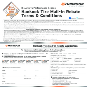 Hankook Tire Mail-In Rebate Form