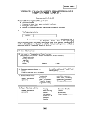 Orissa Value Added Tax Registration Form VAT-1