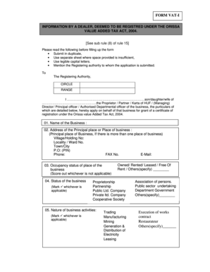 Orissa Value Added Tax Registration Form