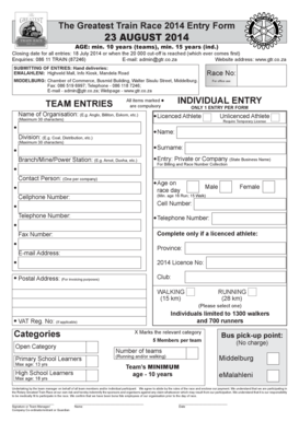 Greatest Train Race 2014 Entry Form