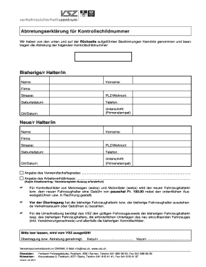 Abtretungserklärung für Kontrollschildnummer