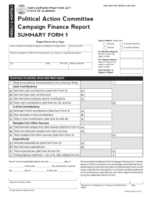 Alabama Fair Campaign Practices Act Campaign Finance Report
