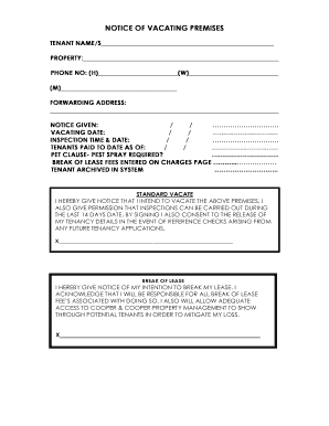 Notice of Vacating Premises