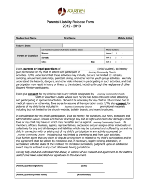 Parental Liability Release Form