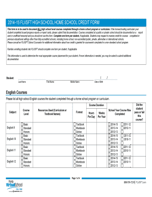 FLVSFT High School Homeschool Credit Form