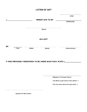 Letter of Gift for Vehicle