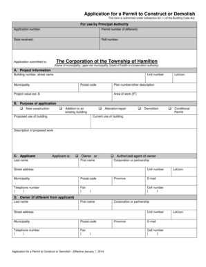 Application for a Permit to Construct or Demolish