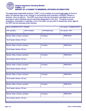 Arizona Form L-177 Report of Change to Members, Officers or Directors
