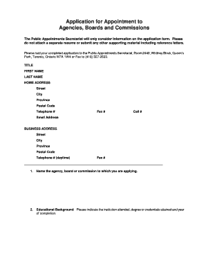 Application for Appointment to Agencies, Boards and Commissions