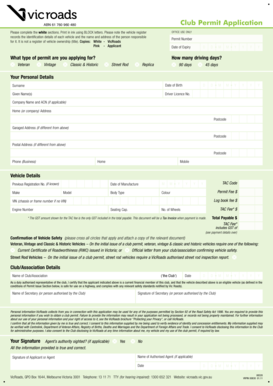 Victoria Club Permit Application