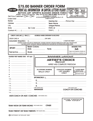 Action Art Sports Banner Order Form