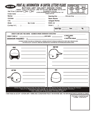 Action Art Helmet Order Form