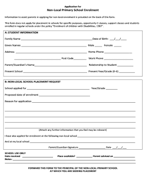 Non-Local Primary School Enrolment Application