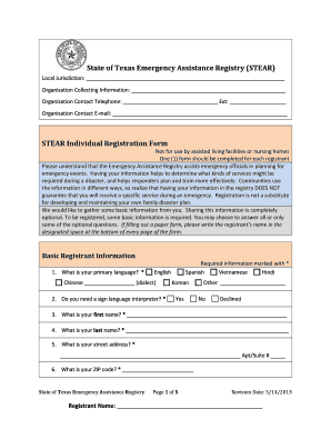 Texas Emergency Assistance Registry Form