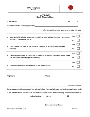 South African Shareholding Affidavit Template