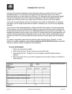 Emergency ID Tag Form