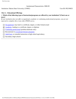 Institutional Characteristics Form 2008-09