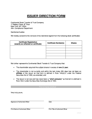 ISSUER DIRECTION FORM - Continental Stock Transfer & Trust