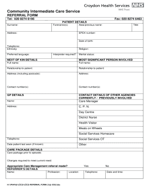 Community Intermediate Care Service Referral Form