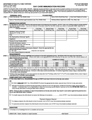 Wisconsin Day Care Immunization Record