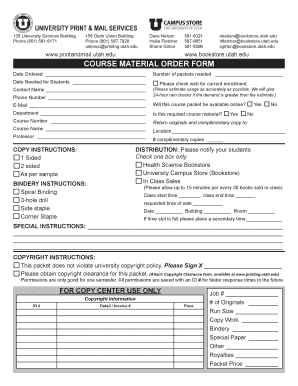 University Course Material Order Form