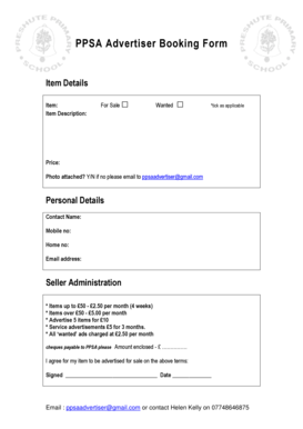 PPSA Advertiser Booking Form