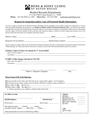 Request for Inspection and/or Copy of Protected Health Information