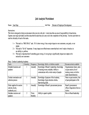 Job Analysis Worksheet