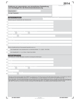Erklärung zur gesonderten und einheitlichen Feststellung von Grundlagen für die Einkommensbesteuerung
