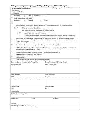 Antrag für baugenehmigungspflichtige Anlagen und Einrichtungen