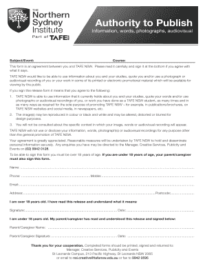 TAFE NSW Media Release Form