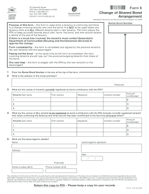 Queensland Change of Shared Bond Arrangement Form