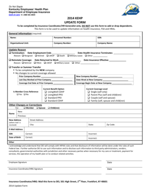 Kentucky Employees Health Plan Update Form