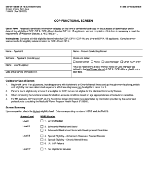 Wisconsin Functional Screen Form F-20823